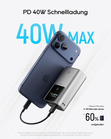 Повербанк CUKTECH 10 Mini 45W 10000mAh з LED-дисплеєм, портативний зовнішній акумулятор USB-C для iPhone 16 15 14 13 12, Samsung S23, iPad