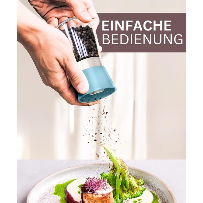 Мельниця для солі та перцю Hannah's Homebrand з керамічним механізмом - міцна для крупної солі (аквамарин, 2 шт.)