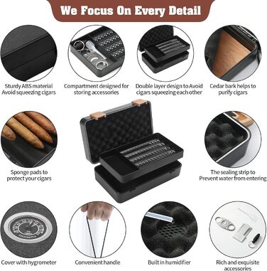 Зберігання сигар: Humidor з іспанської кедру з аксесуарами, гігрометром та вологостійким корпусом, чорний