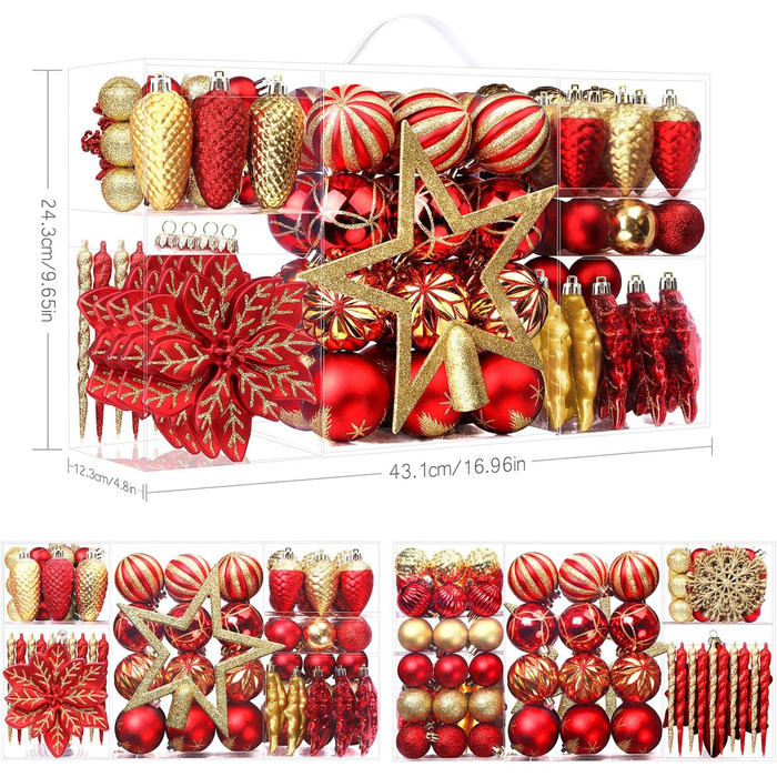 Набір прикрас для ялинки Shareconn: 106 шт., 24 кольори, міцні ялинкові кулі, декор для ялинки, свята, весілля (рубіново-червоний та золотий)