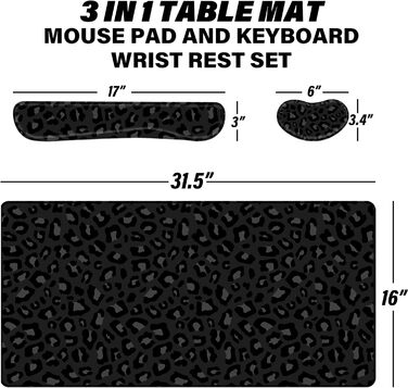 Килимок для миші 80x40 см 3-в-1 з підставкою для зап'ястя та клавіатури, антиковзаюча основа, стильний дизайн для геймерів, дому та офісу (J3-Gepard)