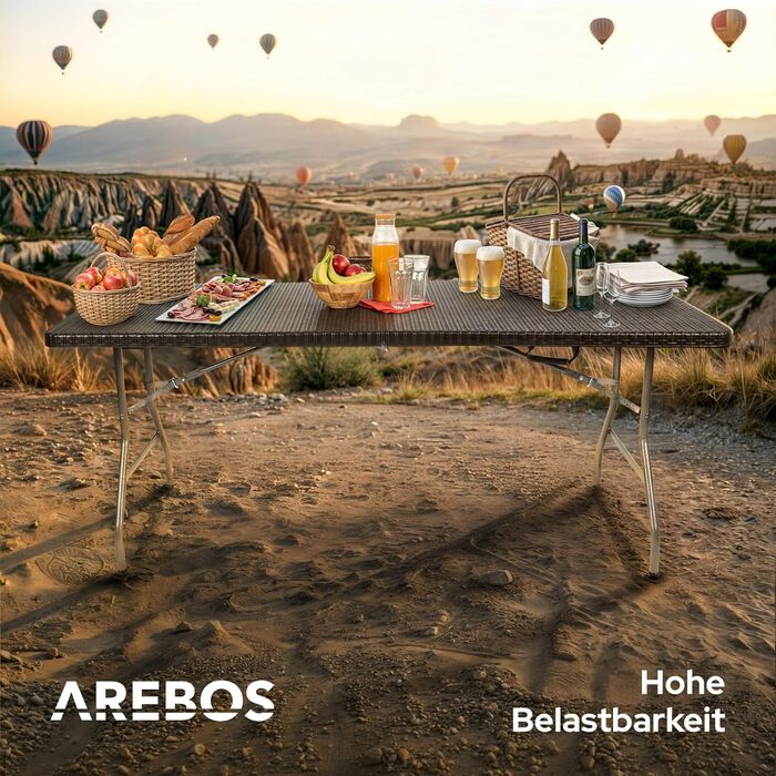 Складаний садовий стіл Arebos Buffettisch 182x74x74 см, чорний | для 8 осіб | з ручкою для перенесення | стіл для вечірок та кемпінгу