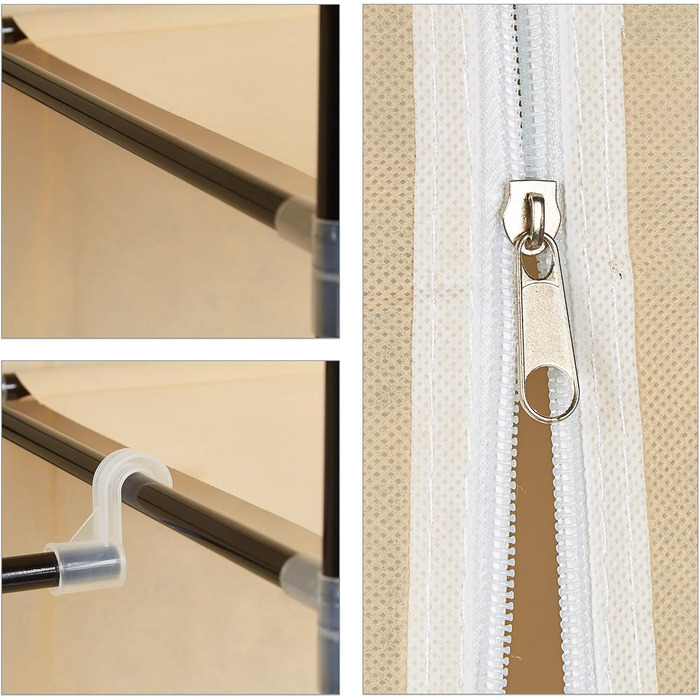 Relaxdays Fabric Wardrobe with Clothes Rail & 5 Compartments, HBT: 174 x 107 x 42.5 cm, Sturdy Folding Wardrobe with Cover, Beige