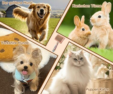 Щітка для котів та собак з довгим та коротким волоссям - видаляє підшерсток та ковтуни. Масажна щітка з антиковзним покриттям, помаранчевий колір, розмір S