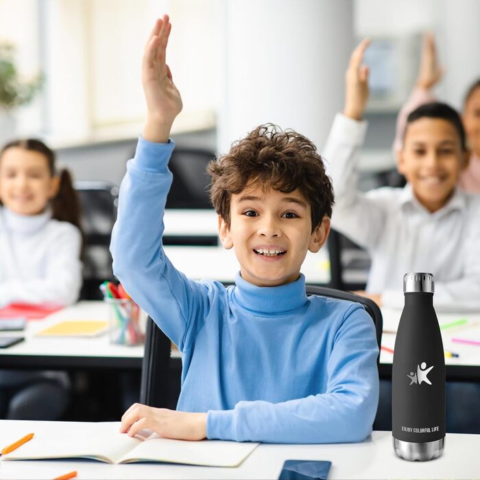 Термос KollyKolla: пляшка для води з нержавіючої сталі 500мл/750мл/1л, не протікає, без BPA, ізоляція, для дітей, спорту, школи, фітнесу, активного відпочинку, кемпінгу, чорний