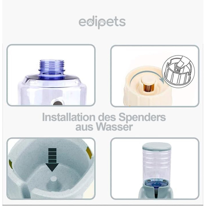 Автоматичний диспенсер для корму та води для котів та собак Edipets, 3.8L, сірий