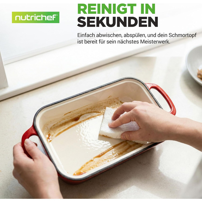 Форма для випічки хліба NutriChef чавунна емальована з кришкою 22.9 см, червона + рукавиці