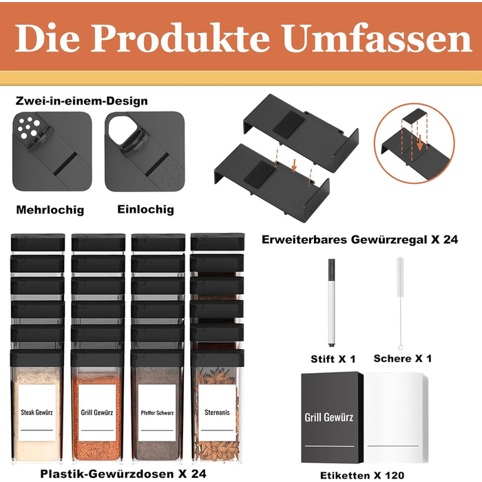 Організатор для спецій Famhap, 24 шт. - полиці для спецій у ящик, чорний | Організатор спецій для кухні