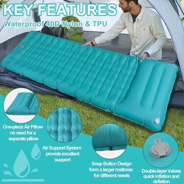 Надувна ізольована каремат для кемпінгу DeeprBling з самонадуваванням та помпою, 200x70x10 см