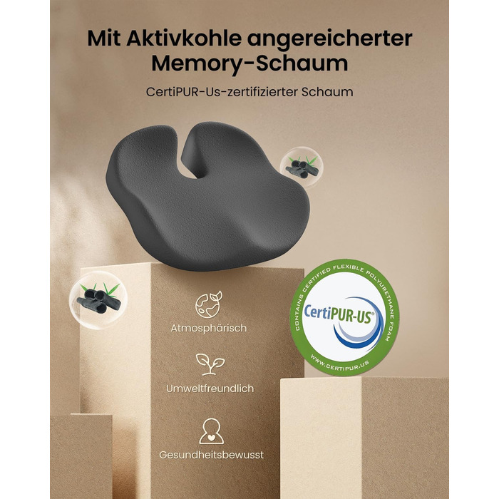 Крісло-подушка ProtoArc для офіса та авто, X-Large, з пам'яті ефектом, чорний, ергономічна підтримка спини