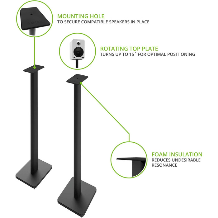 Підлогові стійки для колонок Kanto SP26PLW 26' | Для полицевих колонок середнього та великого розміру | Сталь, піна, поворотна пластина 30° | Чорний (пара)
