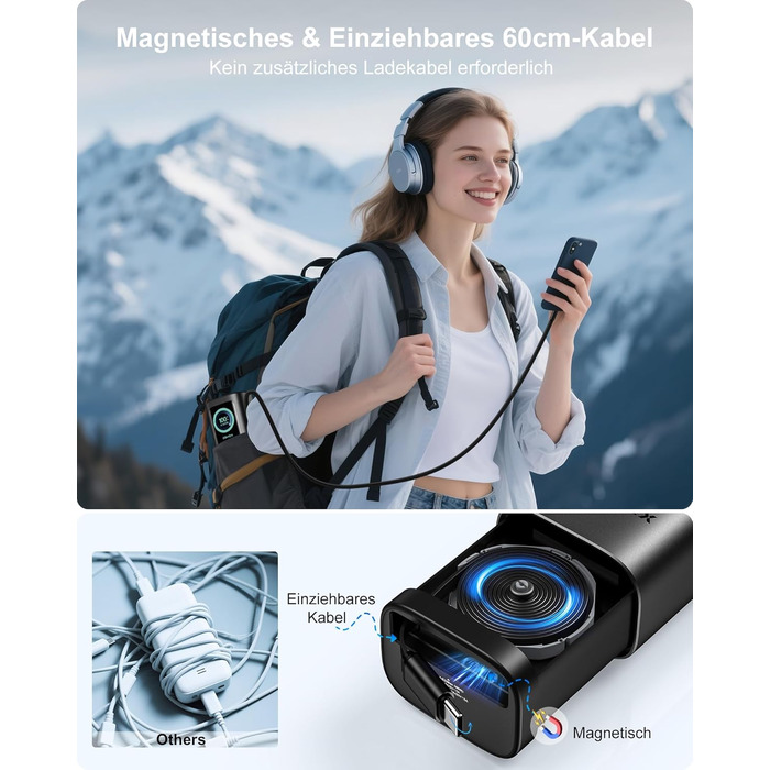 Power Bank AsperX 20000mAh 165W з USB-C кабелем, сумісний з MacBook, Dell, HP, Lenovo, iPad, iPhone, Galaxy