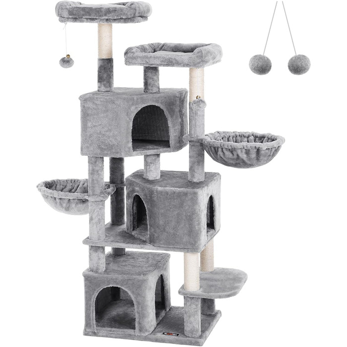 Драбина для котів Feandrea з 3 будиночками, 164 см, сірий колір (164H x 55W x 40D см)