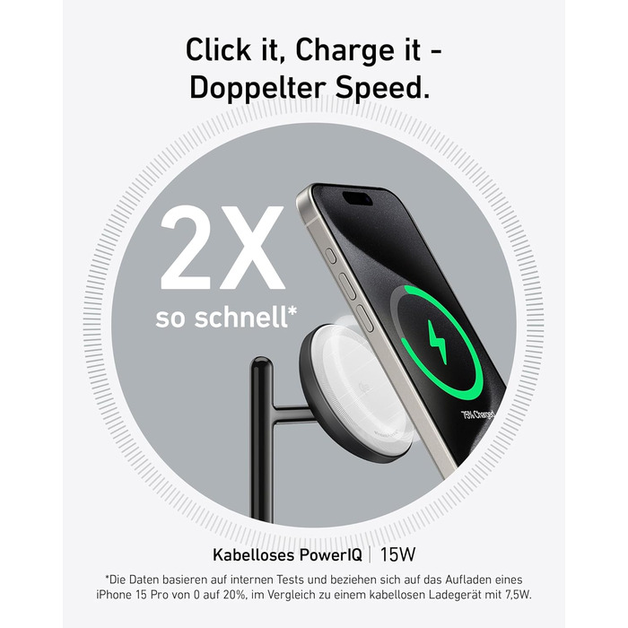 Anker MagGo 3-в-1 Бездротова Зарядка, 15W, MagSafe, Qi2, для iPhone 16/15/14/13, AirPods Pro, Apple Watch Ultra (з USB-C блоком живлення та кабелем), Чорний