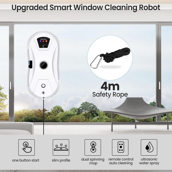 Робот для миття вікон Fensterputzroboter 5600Pa з автоматичним розпиленням води, електричний, для внутрішніх та зовнішніх вікон, 10 серветок