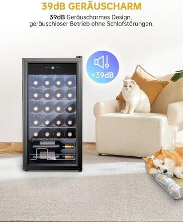 WIE 33 Liter Wine Fridge - 1 Zone Mini Wine Cooler with Glass Door & LED Touch Panel - Anti-UV Wine Storage for 28 Bottles