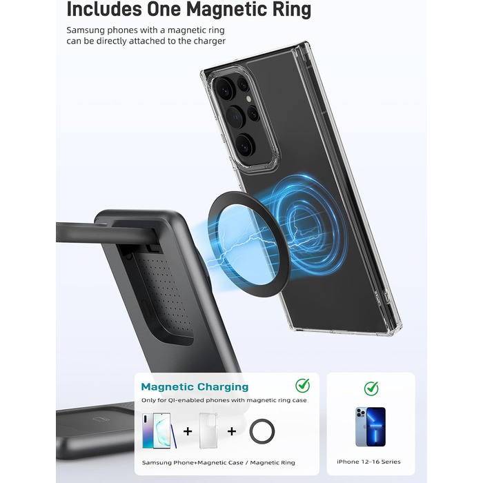 Зарядний пристрій 3-в-1 MagSafe для Samsung Galaxy S25 Ultra/S24 та Galaxy Watch Ultra/8/7/6 (Чорний)