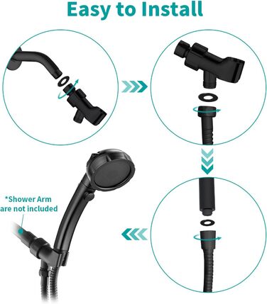 MIAOHUI Modern Handheld Showerhead with On/Off Switch, High-Pressure Showerhead with Handheld, 3 Spray Settings, Detachable Showerhead with Hose, Adjustable Angle Shower Holder (Brushed Nickel) (Black)