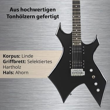 Електрогітара Rocktile Warhead Heavy-Series - Корпус з липи, 2 хамбакери, 24 лади, гриф з твердої породи дерева, тремоло Vintage String Thru, чорний глянцевий