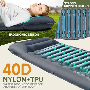 Bluever Self-Inflating Camping Mat with Foot Pump, 14cm Thick Sleeping Pad - Outdoor, Hiking, Travel Mat with Pillow