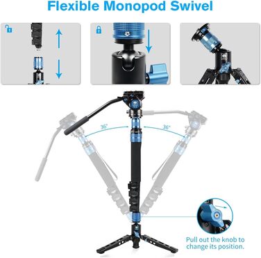 SIRUI Monopod P-325FS+VA-5: Вуглецеве моноподіум для камери, 170 см, вантажопідйомність 10 кг