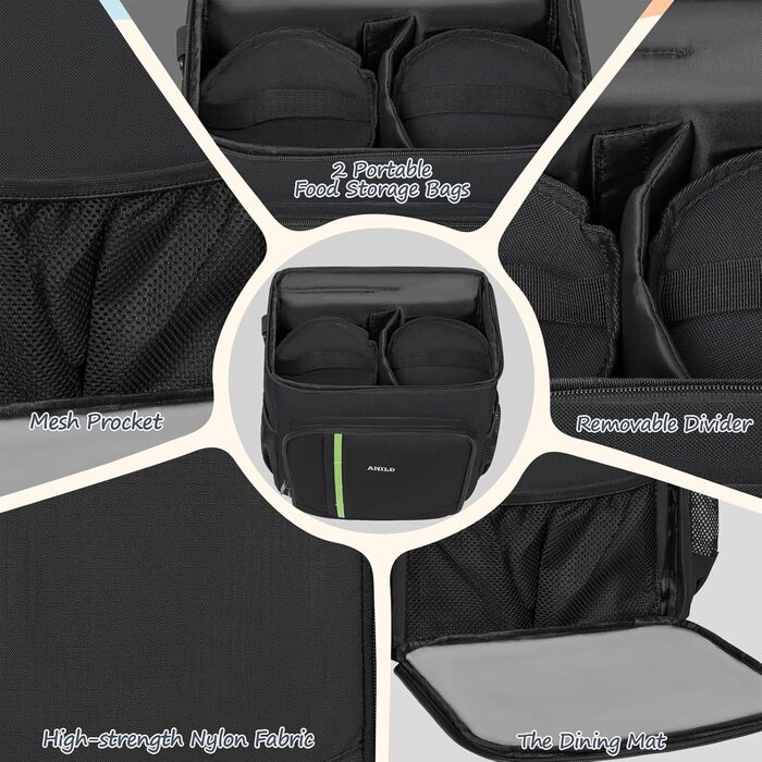 Чорна сумка-рюкзак для собак ANILD, TSA-сертифікована, з 2 контейнерами для корму, 6 силіконовими мисками, органайзером для подорожей, хандер-рюкзак для походів та кемпінгу