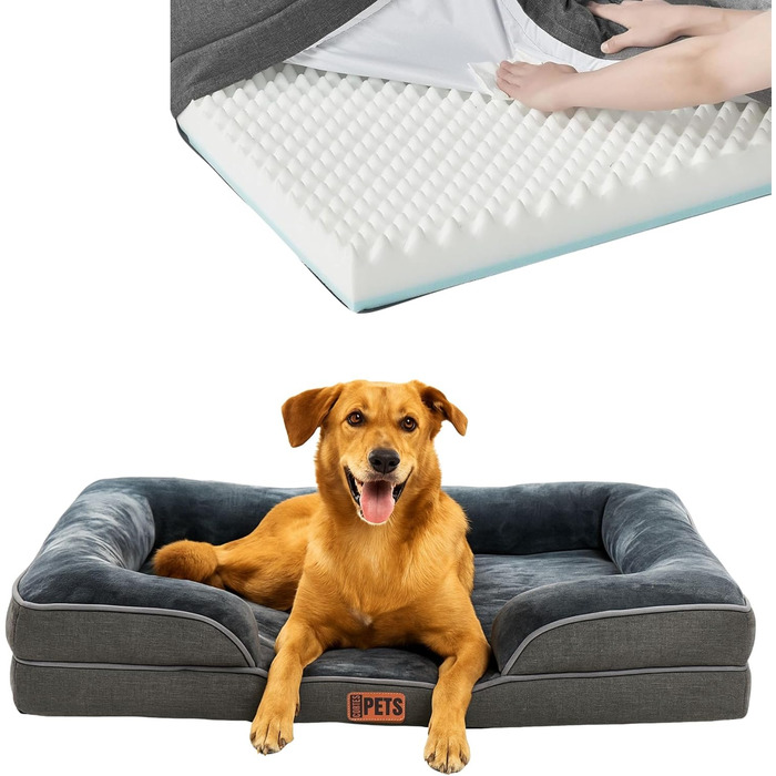 Ортопедичне ліжко для собак середніх та великих порід CORTESPETS® - зручне собаче ліжко з Memory Foam, водонепроникним покриттям та знімним чохлом. Розмір: 90 x 64 x 17 см