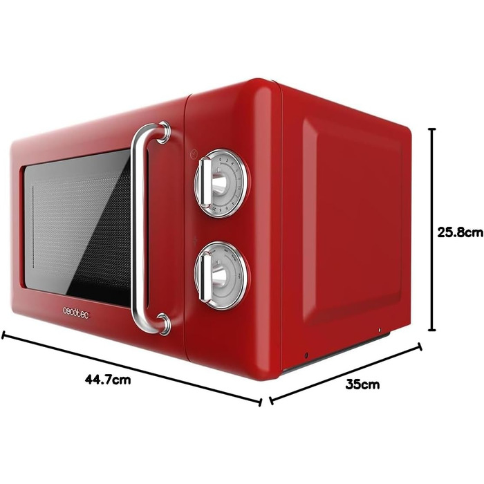 Мікрохвильова піч Cecotec Proclean 3110 Retro Green: 700 Вт, 6 рівнів, таймер до 30 хв, функція розморожування, механічне керування, зелений колір, сталевий фініш