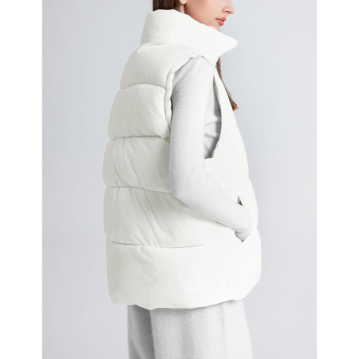 Жіноча пухова жилетка FEOYA великого розміру, тепла безрукавка з коміром-стійкою, легка зимова куртка, перехідна жилетка (білий, M)