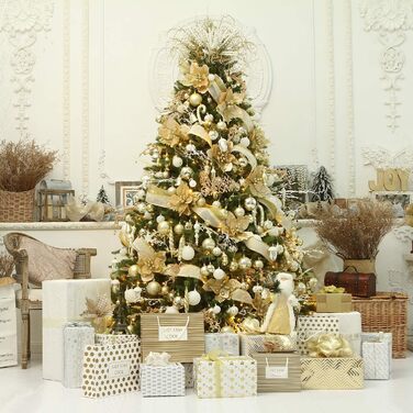 Декоративна куля на ялинку Sea Team з малюнком та блискучими прикрасами, набір (60 мм, золотий)