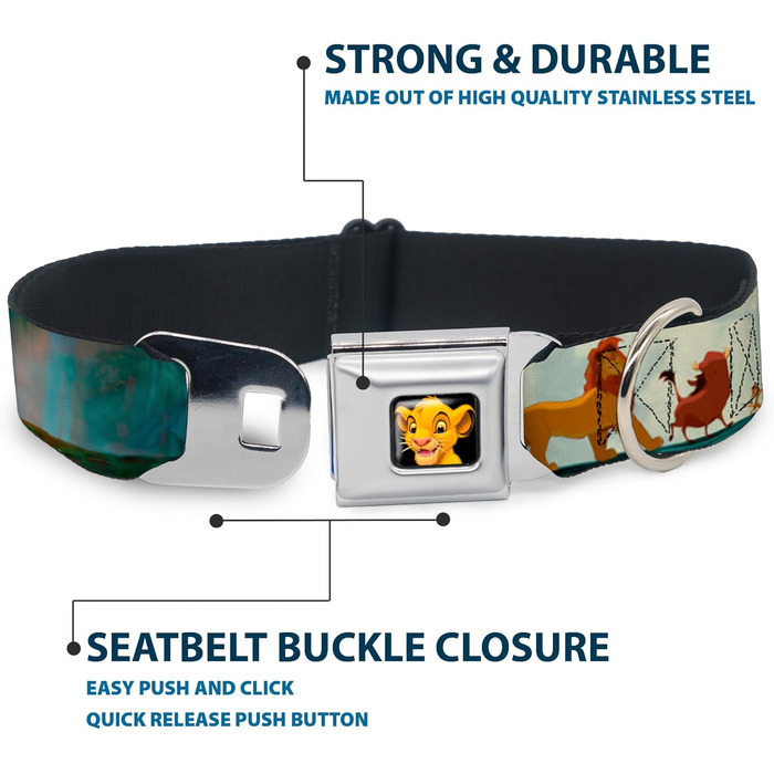 Нашийник для собак з кріпленням для автопасків, Lion King Simba & Pumba, 9-15 дюймів, ширина 2.5 см, підходить для малих собак