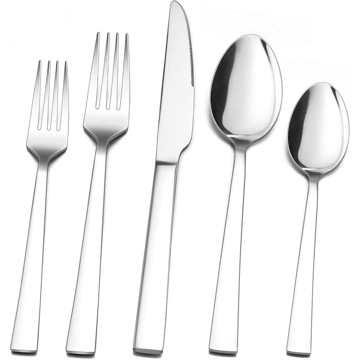 Herogo Cutlery Set 12 People, 60-Piece Stainless Steel Polished Cutlery Set, Silver Table Cutlery with Fork, Spoon, Knife Set for Family/Party/Hotel, Rust-Proof, Dishwasher-Safe