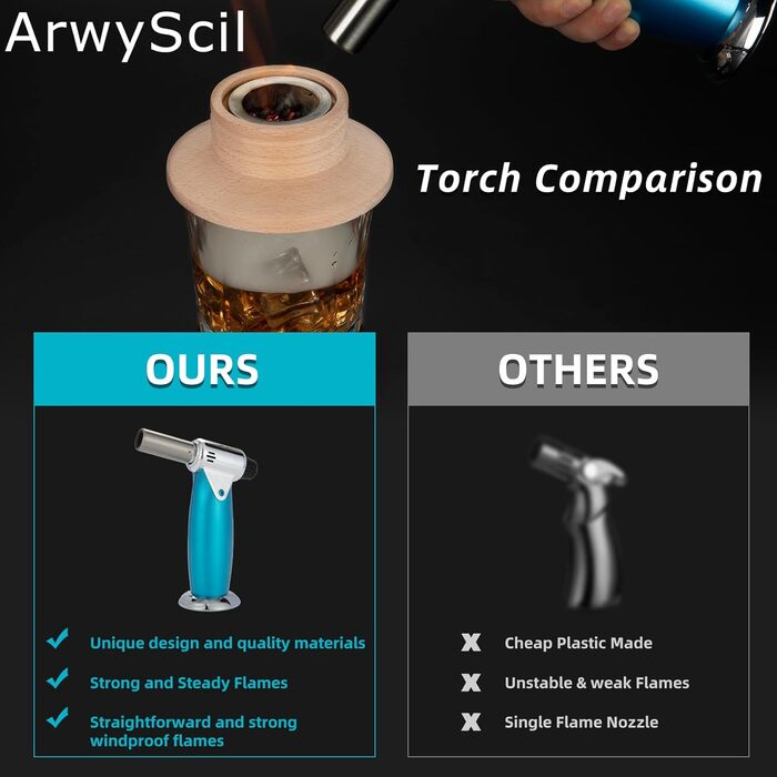 Набір для копчення коктейлів та віскі з ліхтариком: ретро-сет для вечірок, 6 смаків, подарунок для чоловіків, батька