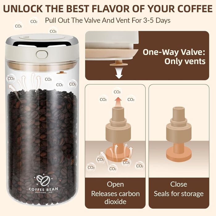 Герметичний контейнер для кави 1700 мл з CO₂-вентилем та індикатором дати, для зберігання кавових зерен, чаю, горіхів, какао. Зберігає свіжість та аромат.