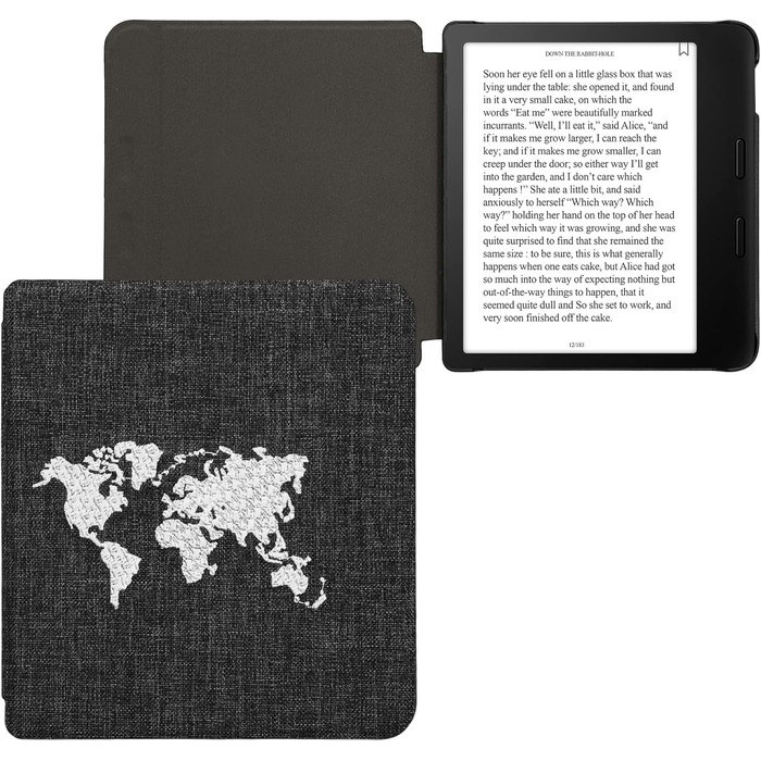 Чохол kwmobile для Tolino Vision 6: тканинний захисний чохол з малюнком серця, сірий (Travel Umriss 02-19)