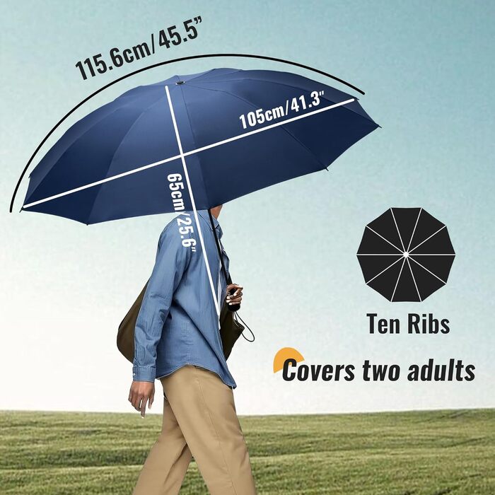Чакіпі Шкіпер: компактний дорожній парасолька, великий, стійкий до вітру – перевернутий складаний парасолька для чоловіків та жінок, автоматичний кишеньковий парасолька для дощу, 10 спиць, тканина 210T, розмах 105 см (блакитний)