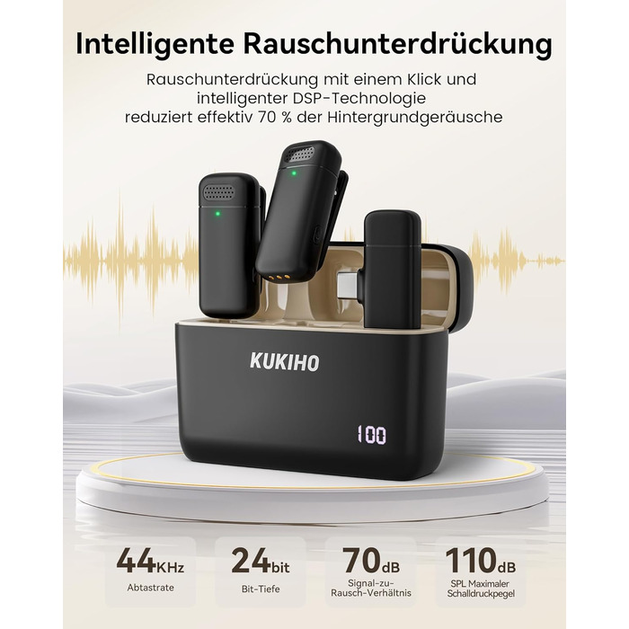 Бездротовий петличний мікрофон з зарядним кейсом, 36 годин роботи, шумозаглушення, 40 м радіус дії, Plug-and-Play для iPhone/iPad/Android/PC, YouTube, Vlog, Live-Streaming, чорний