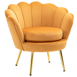 HOMCOM Shell-Shaped Upholstered Armchair Relaxing Chair with Metal Legs, Vanity Chair with Velvet-Look Fabric, for Bedroom Living Room, Yellow | Aosom
