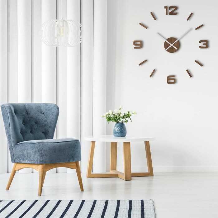 FLEXISTYLE 3D Wall Clocks DIY Oak Large 50-75CM (Thickness 19MM!) for Office Living Room Bedroom Decorative Items, z54g eco75 d-1-x (Oak/White, Oak)