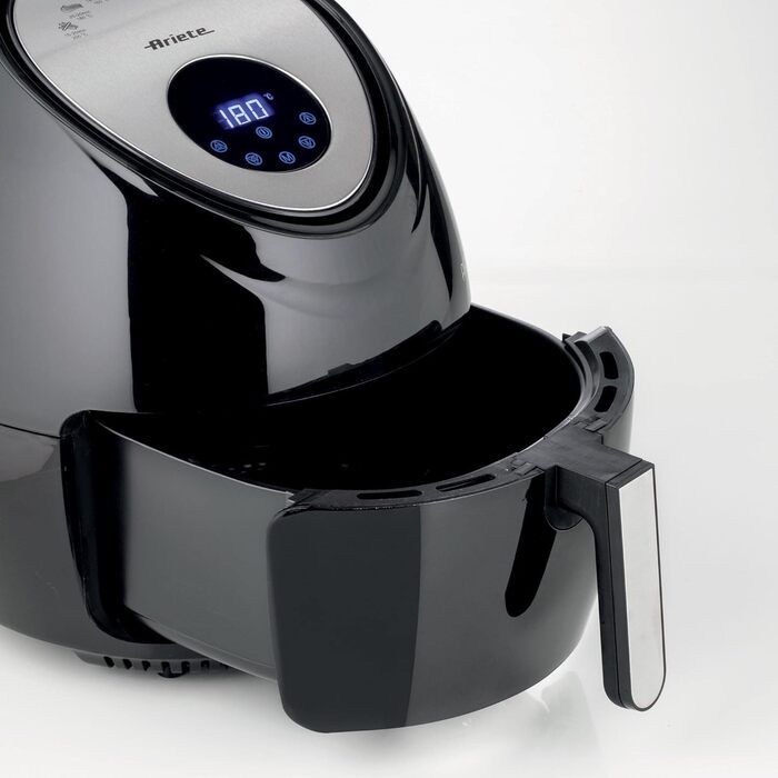 Ariete Air Fryer XXL 4618, Hot Air Fryer 7 Liter, 60-Minute Timer, LCD and Touchscreen with 7 Cooking Levels, Maximum Temperature 200° C, Capacity 2.5Kg, 1800W, Black Black