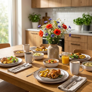 Обідній сервіз на 12 осіб, 48 предметів Premium: великі, маленькі та глибокі тарілки, а також чашки