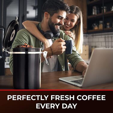 Контейнер для кави Royouzi з нержавіючої сталі, вакуумний, 1.8 л, з ложкою та індикатором свіжості, для кави, чаю, горіхів, какао. Зберігає свіжість надовго.