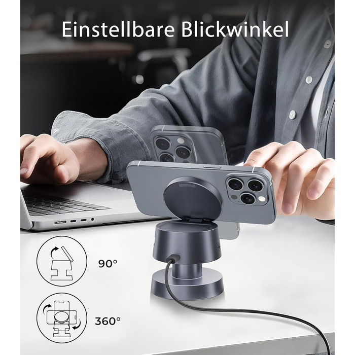 База для зарядки 4-в-1 для iPhone 17/16/15/14 Pro Max, бездротовий зарядний стан з нічним світлом, сумісний з Apple Watch та AirPods (сірий, 20W)