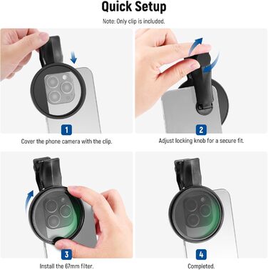 NEEWER 67mm Кліп-он CPL фільтр для смартфонів: поляризаційний фільтр для об'єктивів, фотозйомка, сумісний з Samsung Galaxy S25 Ultra, Google Pixel, Huawei, Xiaomi, iPhone