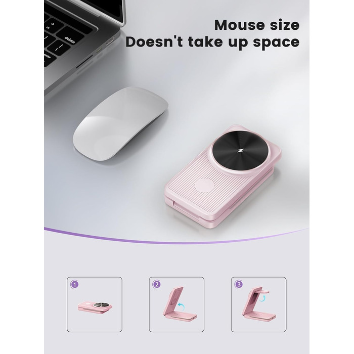 Магнітна зарядна станція 3-в-1 для Samsung Galaxy S26 Ultra, S25, Z Fold 7, Z Flip 7, Galaxy Watch Ultra 8/7/6, Buds Pro 3 (Рожева) - Бездротова зарядка Magsafe