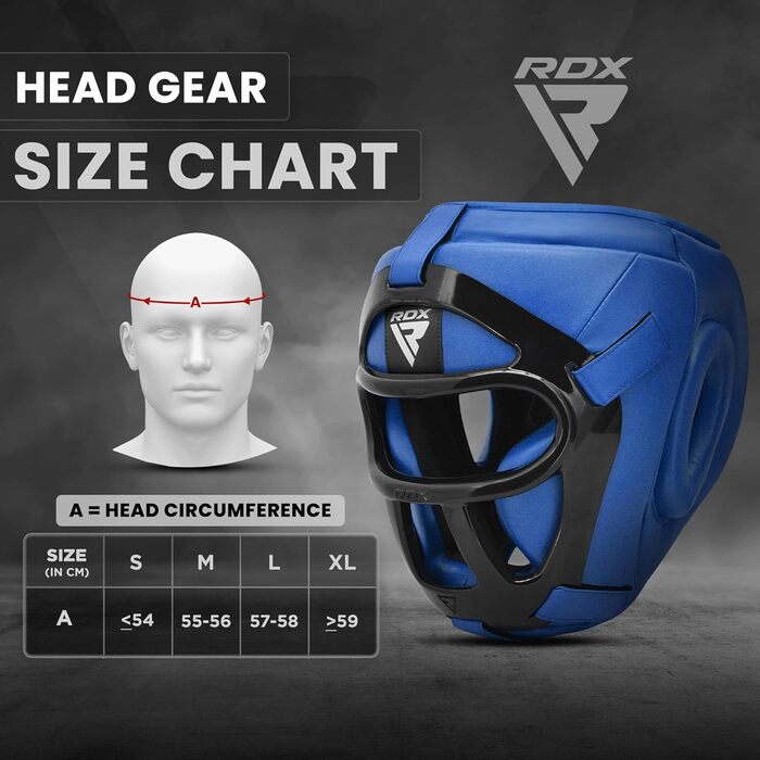 RDX Leather Head Guard - Boxing, Kickboxing, Muay Thai, Taekwondo Headgear - Face & Nose Protection - Training Sparring Head Guard (Blue, Small)