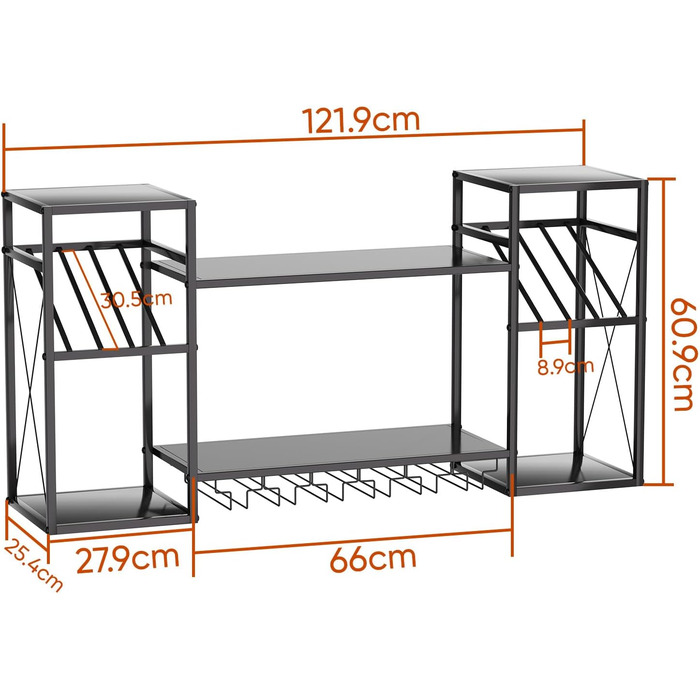 Настінна вітрина для вина UYOYOUS на 2 яруси з металу, 120 см, з 6 тримачами для келихів, барна вітрина для винних пляшок, підвісна вітрина для спиртних напоїв для дому, кухні, їдальні, ресторану, чорна