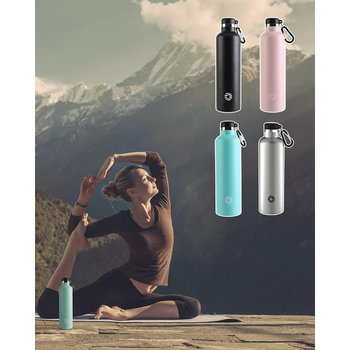 Фляга спортивна Feijian 1L з карабіном - не протікає, з нержавіючої сталі, для води, кави, чаю, без BPA, зелена