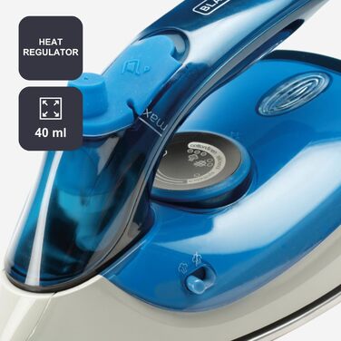 Праска з парою Black+Decker Blau BXIR2200E, 2200 Вт, пластик, 370 мл, 1000 Вт, 120 г/хв