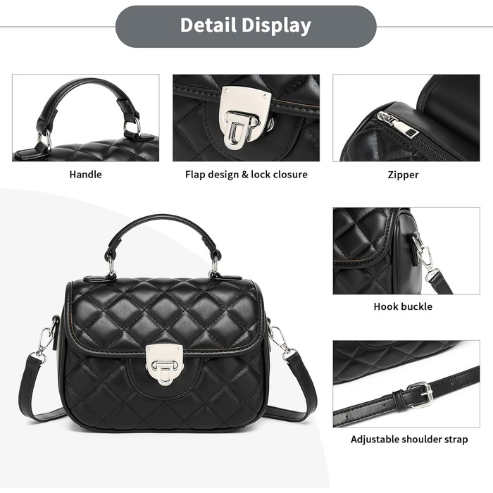 Сумка жіноча Miss Lulu середнього розміру: шкіряна сумка-тоут, крос-боді, вінтажний стиль, чорна (4-1)